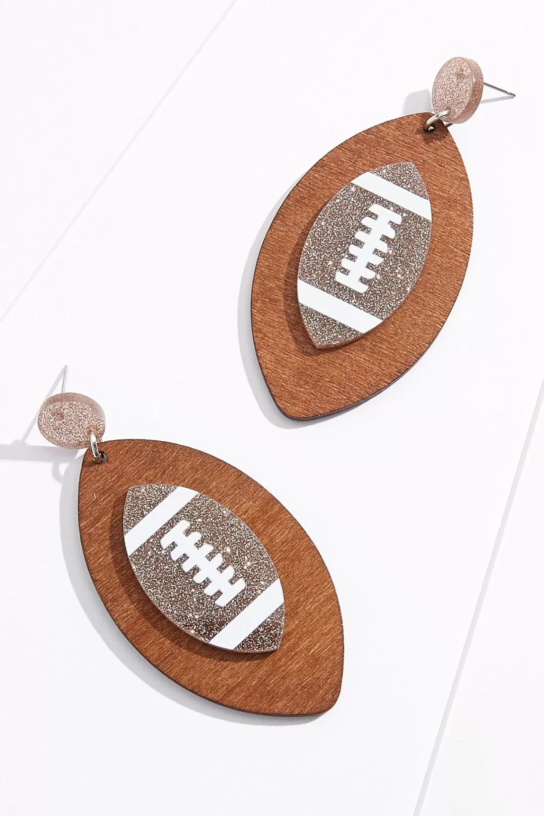 Cato Earrings | Wood Football Earrings