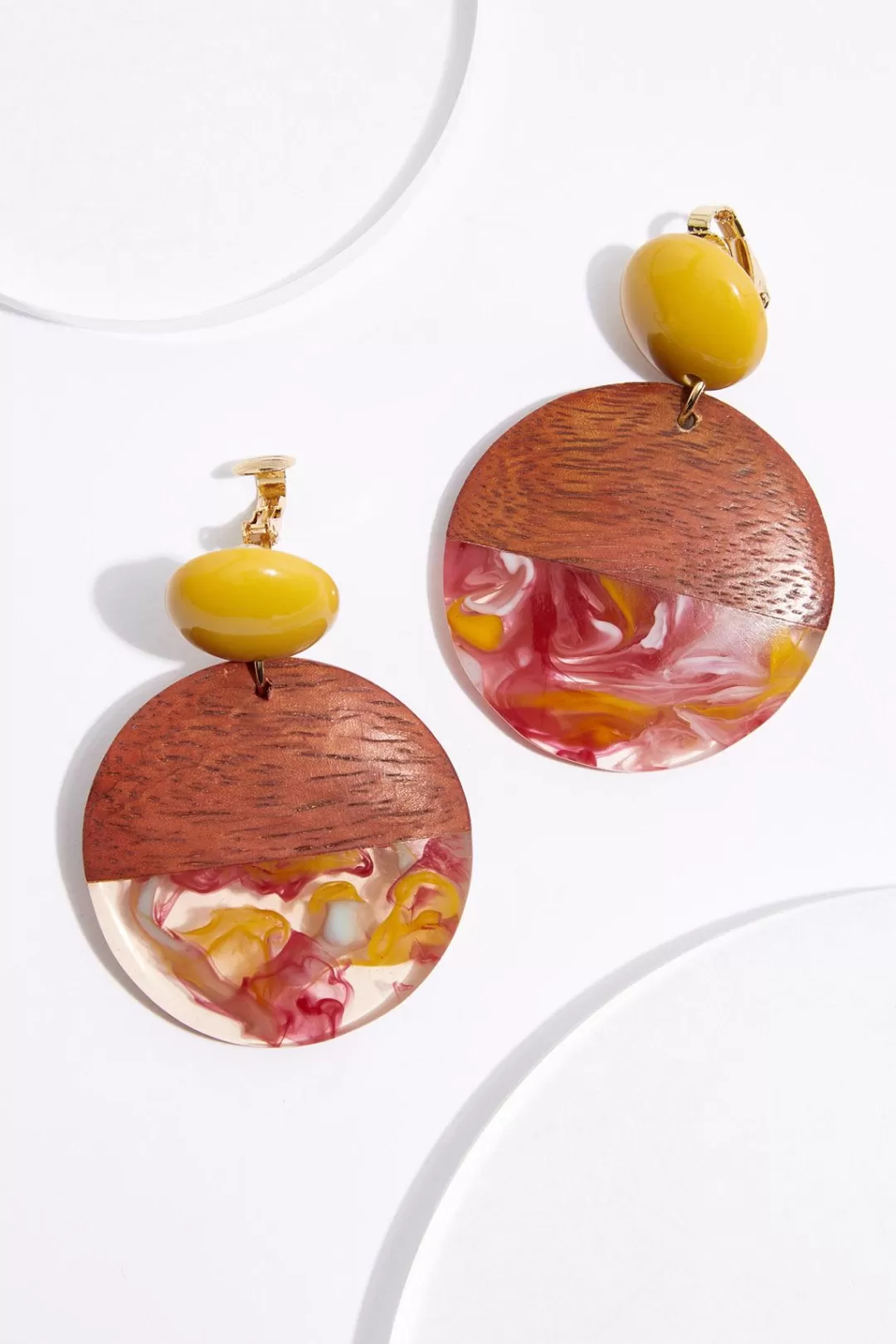 Cato Earrings | Wood Lucite Split Clip- On Earrings