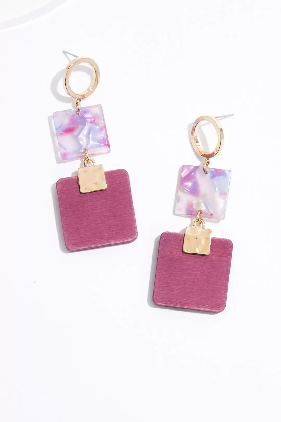 Cato Earrings | Wood Lucite Square Earrings