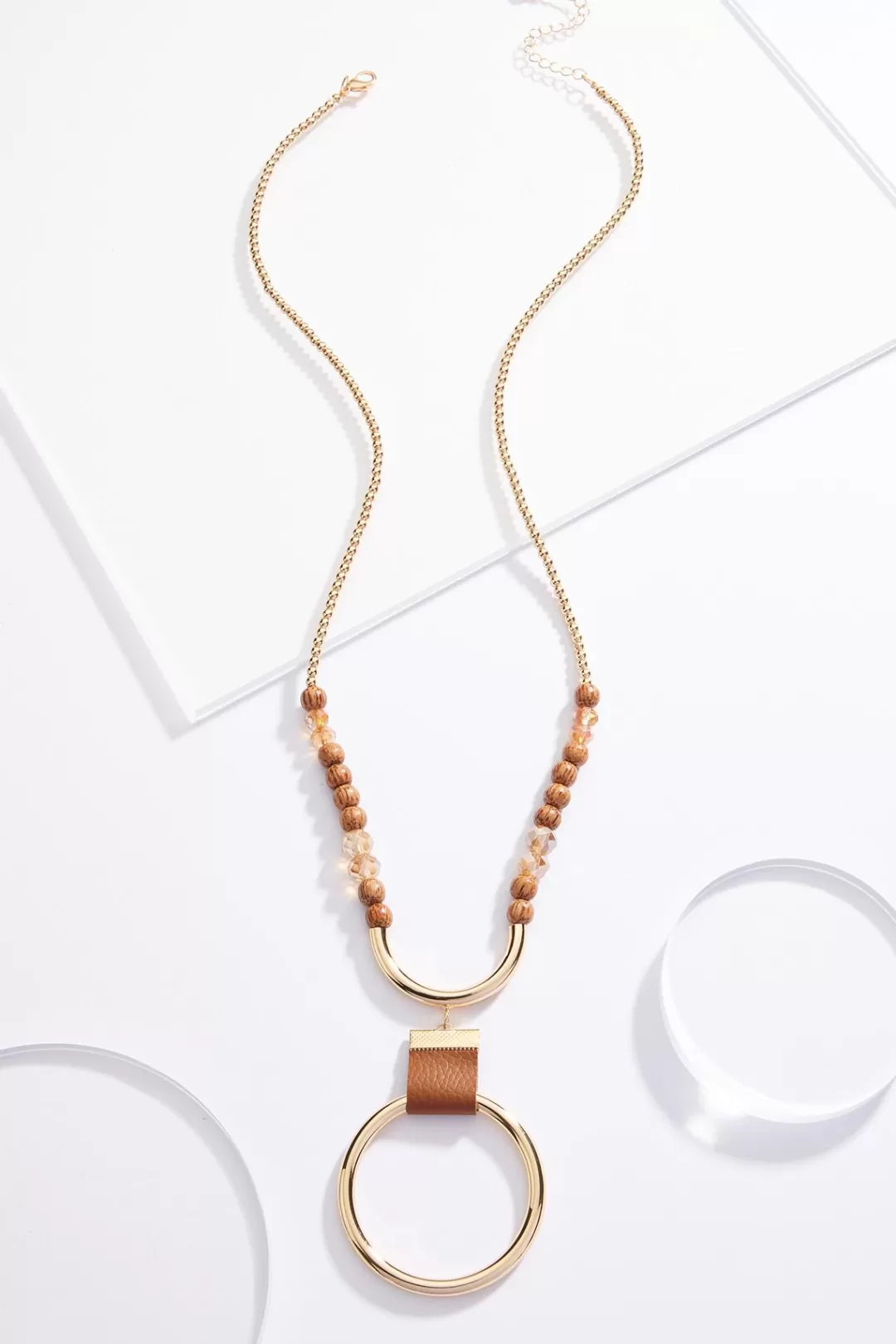 Cato Necklaces | Wood Metal Circle Pendant Necklace