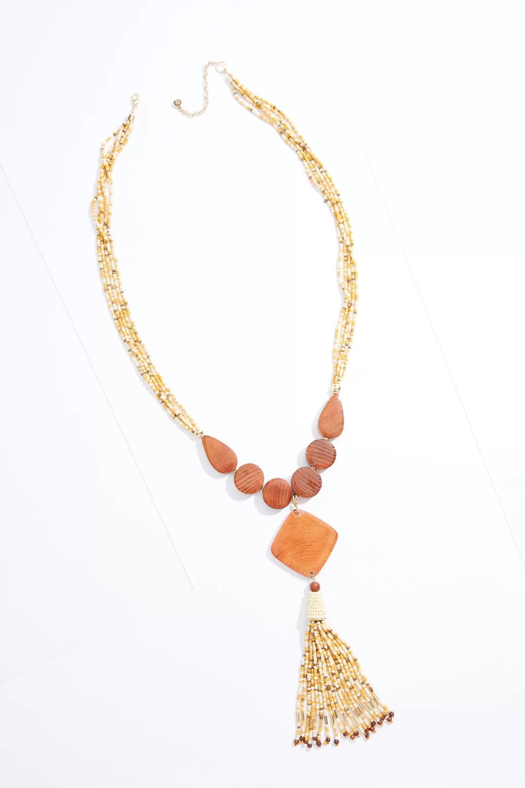 Cato Necklaces | Wood Multi Bead Tassel Necklace