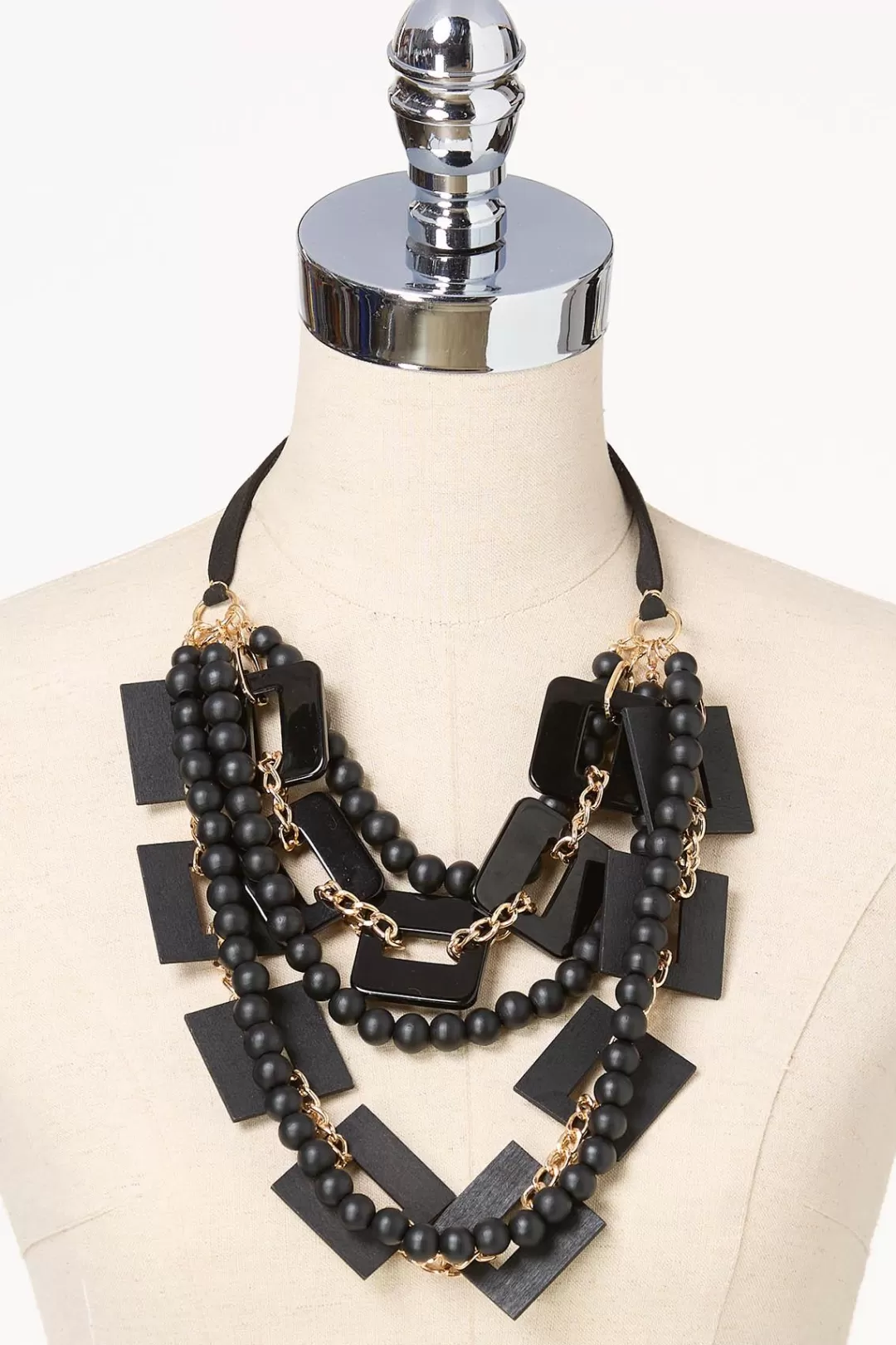 Cato Necklaces | Wood Statement Layered Short Necklace